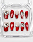Wine Red Heart Press on Nails