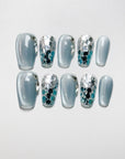 Blue Sequined Cat-eye Press on Nails