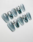 Blue Sequined Cat-eye Press on Nails