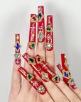 Bright Red Gemstone Press-On Nails