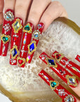 Bright Red Gemstone Press-On Nails