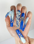 Blue Sparkling Rose Press-On Nails