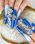 Blue Sparkling Rose Press-On Nails