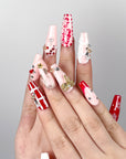 Pink Santa Hat Press on Nails