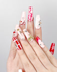 Pink Santa Hat Press on Nails