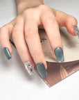 Distant Mountain Blue Cat Eye Nail Art