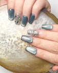 Distant Mountain Blue Cat Eye Nail Art