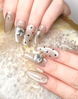 Gray Polka Dot Crystal Press on Nails