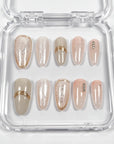 Apricot Pink Gold Ribbon Press on Nails