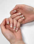 Cream Pink Flowers Press-On Nails